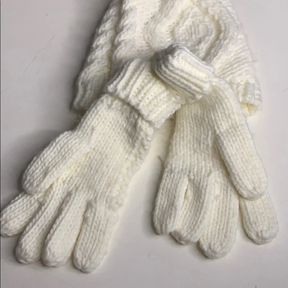Faded Glory Cable Knit Gloves & Hat Toggle Tusk winter white essentials